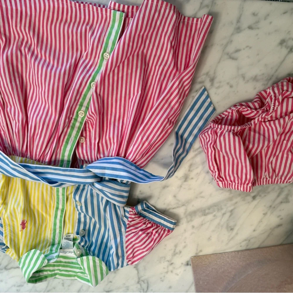 Ralph Lauren Kids Multicolor Striped Shirt Dress with bloomers
